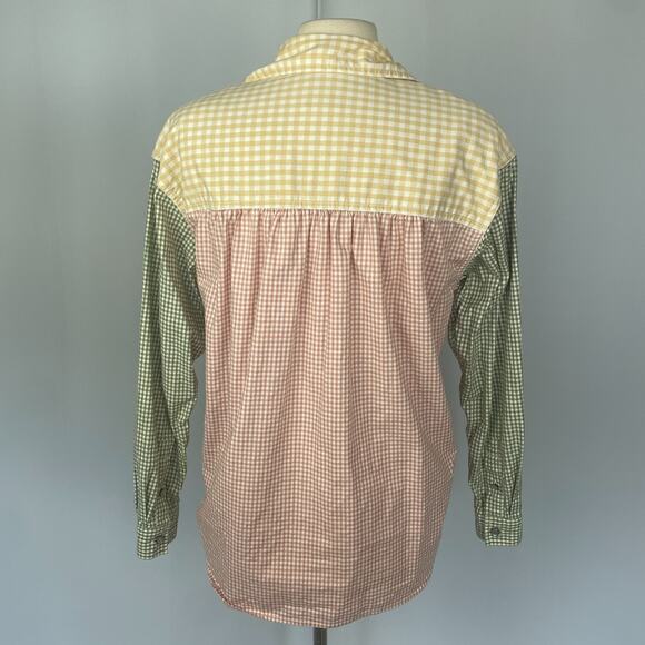 Vintage Button Top Size Small Pastel Gingham Patchwork Colorful Picnic Spring - Picture 6 of 11